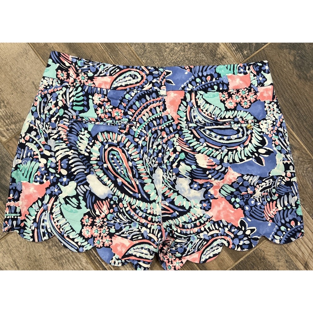 Crown & Ivy Womens Shelby Chino Shorts Blue Paisley Floral Size 10 Waist 34